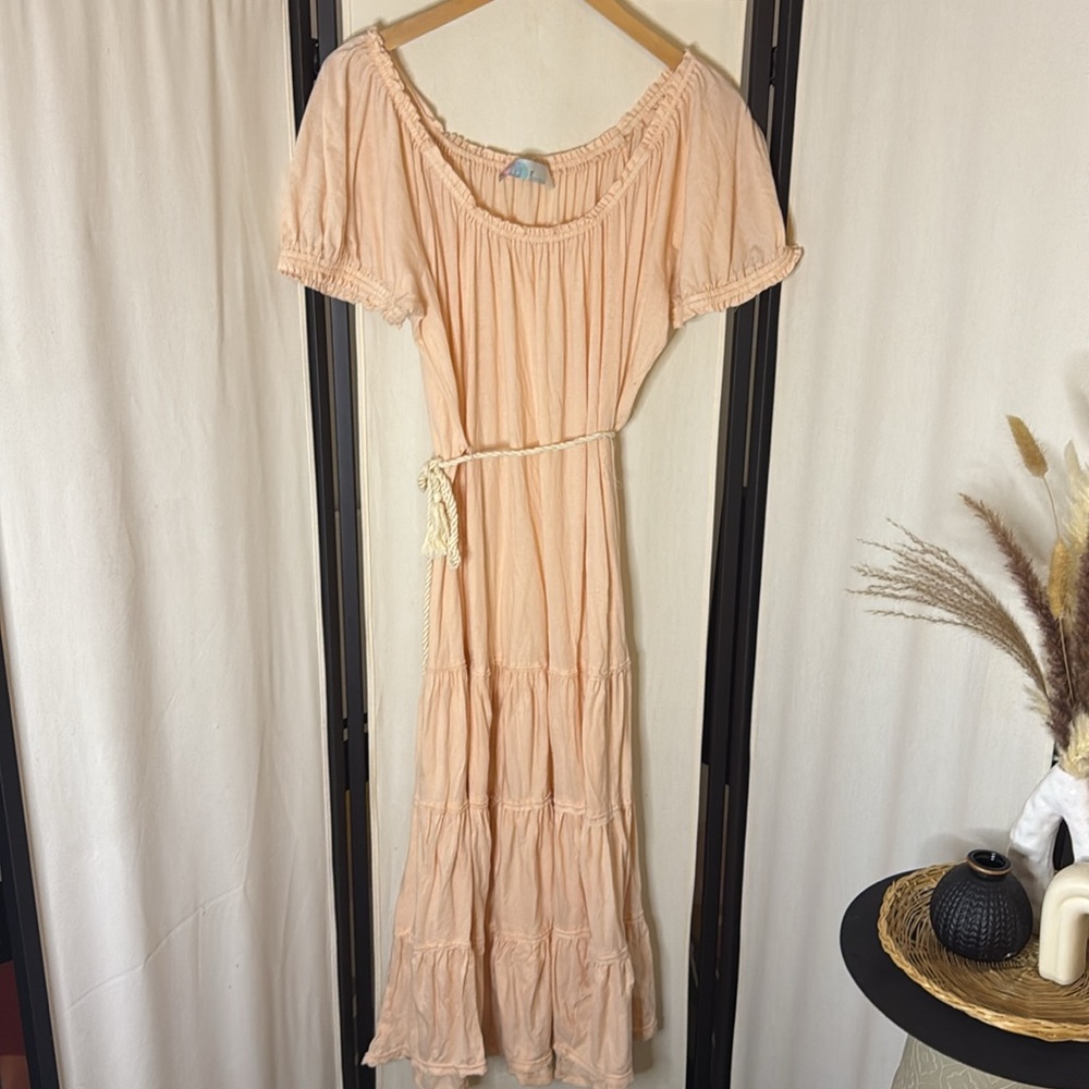 Free People Peach Short Sleeve Midi Dress